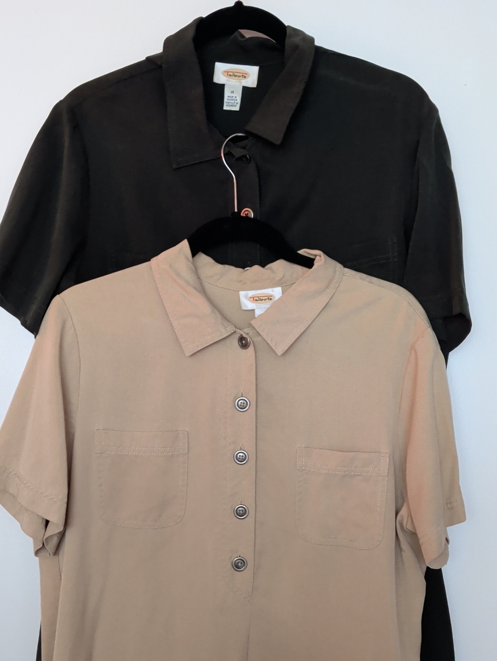Talbots Short Sleeve Button-Front Shirts in Black and Beige